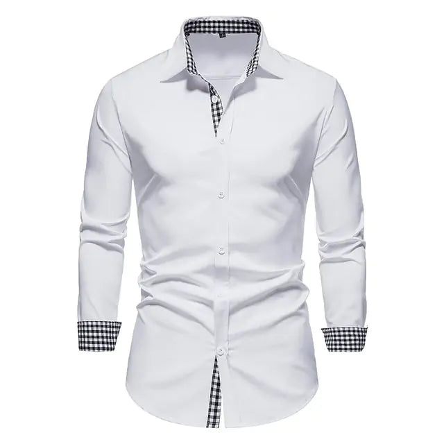 Plaid Patchwork Formal Shirts for Men