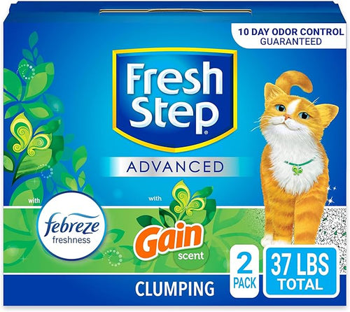 Load image into Gallery viewer, Fresh Step Clumping Cat Litter with Febreze Gain Scent, Advanced Odor Control Kitty Litter with Activated Charcoal, Low Dust Formula, 37 lb
