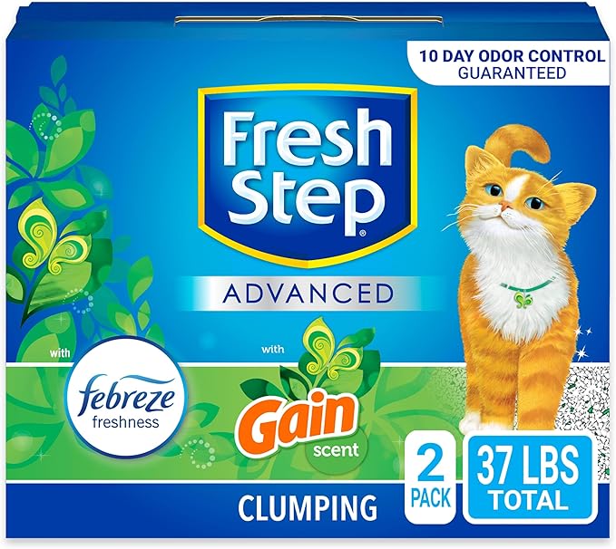 Fresh Step Clumping Cat Litter with Febreze Gain Scent, Advanced Odor Control Kitty Litter with Activated Charcoal, Low Dust Formula, 37 lb