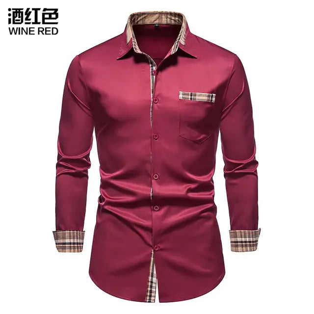 Plaid Patchwork Formal Shirts for Men