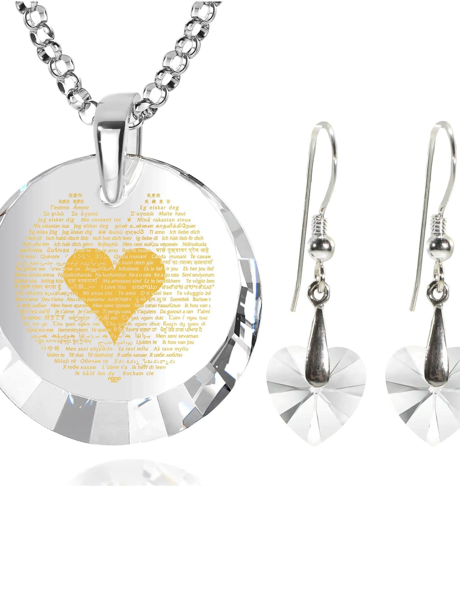 925 Sterling Silver I Love You Necklace in 120 Languages Jewelry Set # 9 year anniversary gift