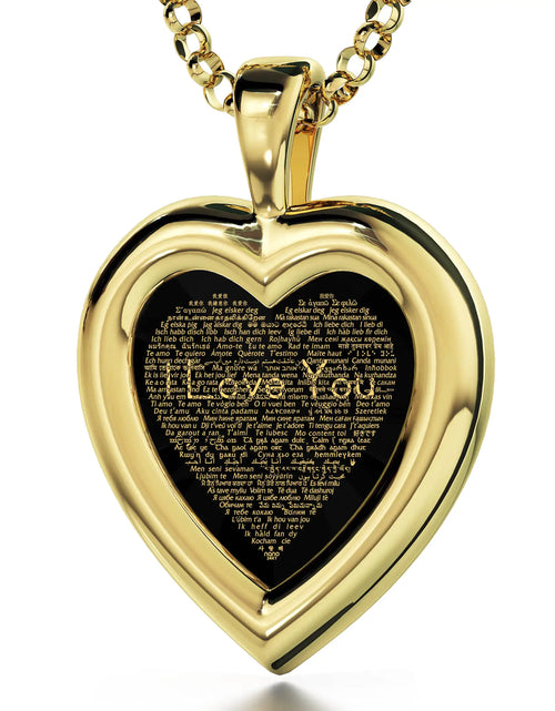 Load image into Gallery viewer, Gold Plated Silver Heart Jewelry Set I Love You Necklace in 120 Languages and Crystal Earrings
