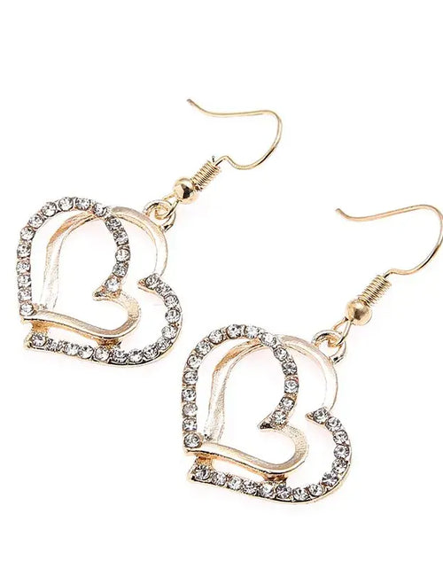 Load image into Gallery viewer, 3 Pcs Set Heart Shaped Jewelry Set Of Earrings Pendant Necklace For Women Exquisite Fashion Rhinestone Double Heart Jewelry Set
